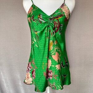 Zara Tropical Print Satin Slip Dress Top Medium Y2K